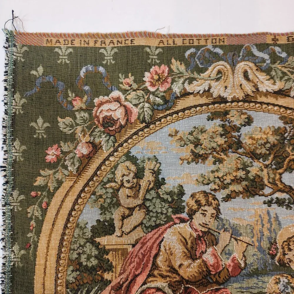 Vintage Goblys of France Tapestry Man & Two Women Pastoral Scene 20x20